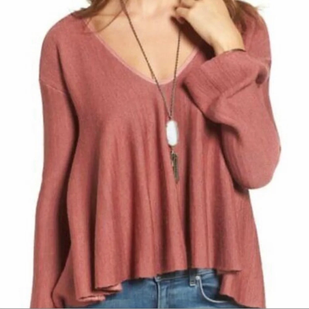 Free People Sundae Rose Linen Blend V-Neck Bell Sleeve Pullover Sweater Size XS - Picture 3 of 12